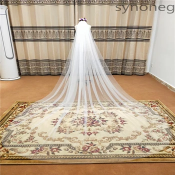 Imagem física Elegante Véu de Noiva de 3 Metros de comprimento Macio de Noiva, Véus Com Pente Branco 1 camadas de Noiva Cor Marfim