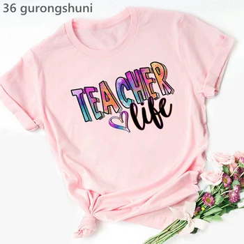 Ensinar Inspirar Impressão Gráfica Camiseta de Roupas femininas de Moda de Verão de Manga Curta T-Shirt Femme Teacherlife T-Shirt Feminina Tee