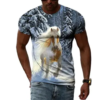 Direto da fábrica Moda de Padrão de Impressão 3D Animal de Cavalo T-shirt masculina Casual Hip Hop Harajuku Personalidade T-shirt