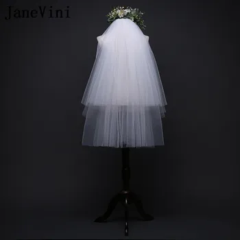 JaneVini 2020 Simples de Duas Camadas de Noiva Ombro Véus de Noiva Curto Borda de Corte Branco/Marfim de Noiva, Véus com Pente de Acessórios