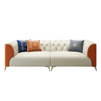 De Luxo, Mobiliário De Couro Conjuntos De Sofá Confortável Longo Sofá Moderno De Decoração Sala De Estar