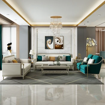 American luz de luxo sofá da sala de estar de estilo simples, sofá de couro moderno família pequena, de madeira maciça sofá de alto luxo