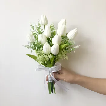 Marfim Tulip de Casamento Simulação de Alta Verdadeiro Toque de Flores de Seda peça Central do buquê de Casamento de fleur artificielle светильник букет